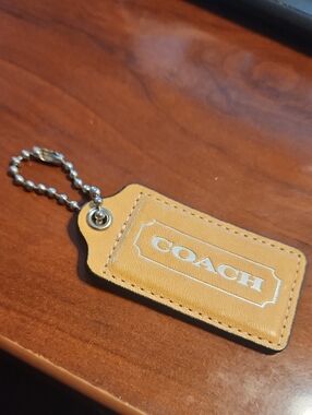 Coach Tan Leather Tag with Ball Chain